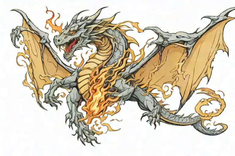 dragon breathing fire tattoo design idea