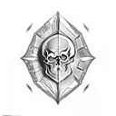 A skull emerging from an open book with Necronomicon symbols as pages tattoo design idea