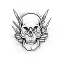 A stack of books with a skull on top, surrounded by intricate Necronomicon symbols tattoo design idea