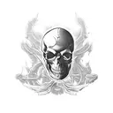 A stack of books with a skull on top, surrounded by intricate Necronomicon symbols tattoo design idea