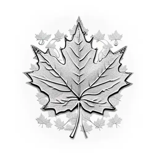 A majestic maple leaf with intricate lace-like patterns representing the fusion of Canada and the roman empire tattoo design idea
