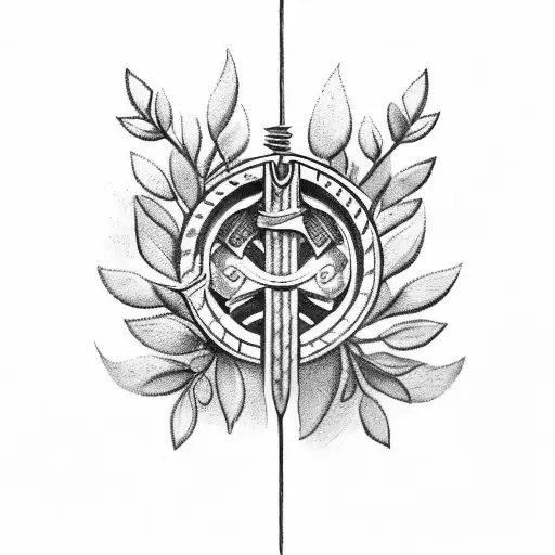 A lacrosse stick intertwined with a laurel wreath symbolizing victory and improvement tattoo design idea