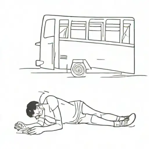 a man laying on the ground next to a bus tattoo design idea
