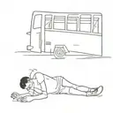a man laying on the ground next to a bus tattoo design idea