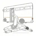a man laying on the ground next to a bus tattoo design idea