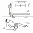 a man laying on the ground next to a bus tattoo design idea