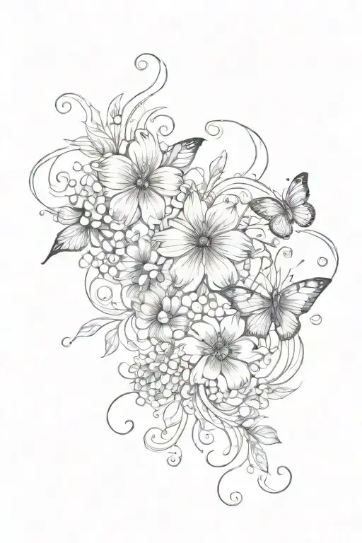 magic swirls, flowers, butterflies and dot work design tattoo design idea