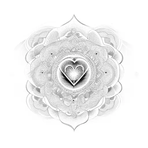 Dotwork mandala with a heart-shaped center representing self-love tattoo design idea