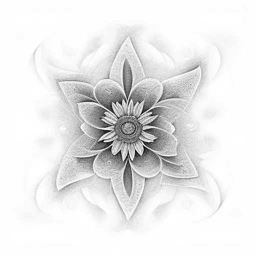 Incorporate a daisy and butterfly into a fractal pattern inspired by mathematical concepts tattoo design idea