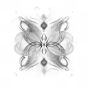 Abstract smoke patterns forming into mathematical symbols with butterflies fluttering around tattoo design idea