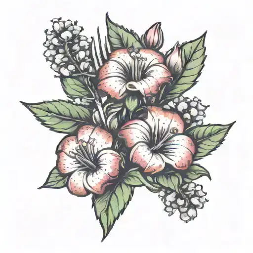 mountain range sweet william flower with a spade and fork.  tattoo design idea
