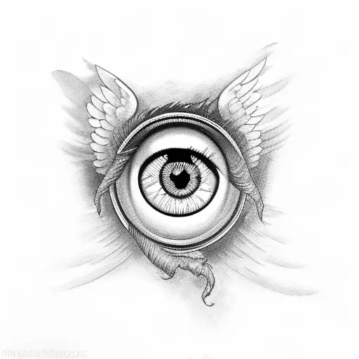 Eye with angel tattoo design idea