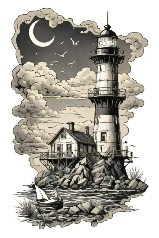 Poe reef lighthouse tattoo design idea