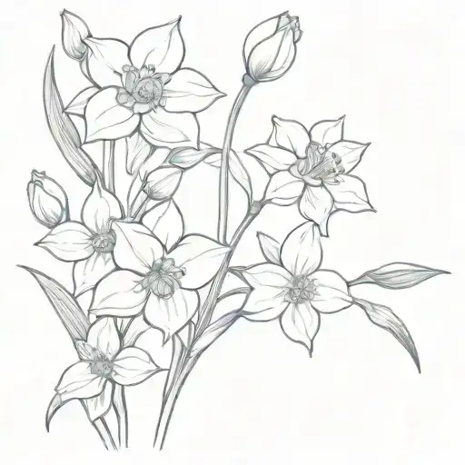 create a tattoo for my bikini line mixing the following flowers: roses, snow drops and narcissus tattoo design idea