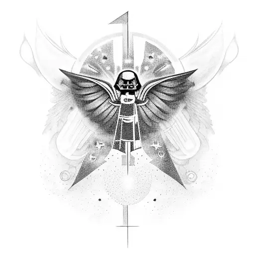 the name galaxy and anakin with wings and a cross tattoo design idea