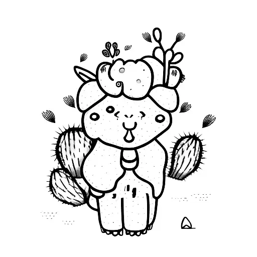 cute alpaca and cactus tattoo design idea