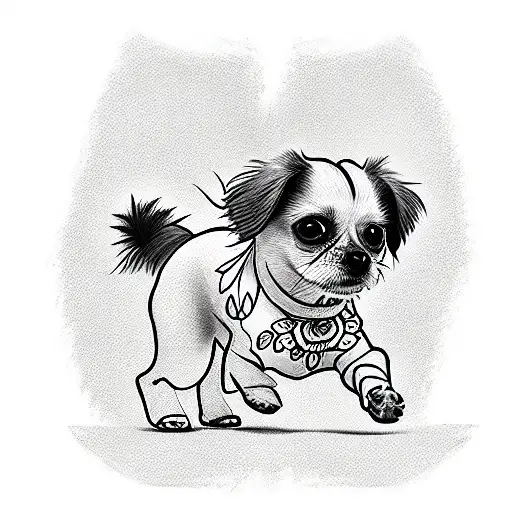 Small dog, enjoying life, walking, color picture tattoo design idea