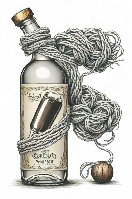 ball of yarn and baileys bottle tattoo design idea
