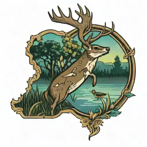 tennessee state border with a bass and a buck deer tattoo design idea