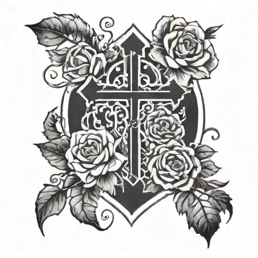 cross design with 3 different dates under it tattoo design idea