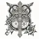 cross design with 3 different dates under it tattoo design idea