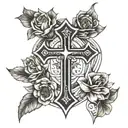 cross design with 3 different dates under it tattoo design idea