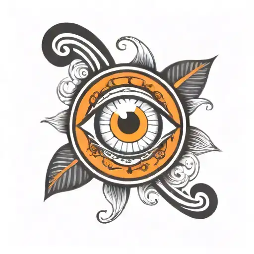 black and white eye  with Latin word round it  tattoo design idea