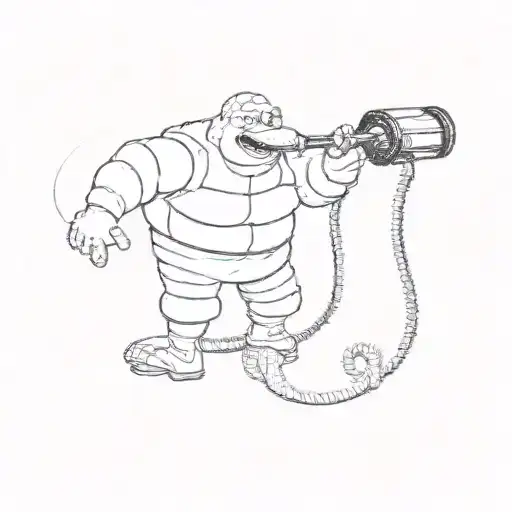 michelin man holding a botte of wine tattoo design idea