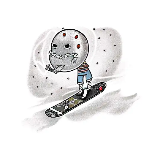 A bagel with legs riding a skateboard like a person tattoo design idea