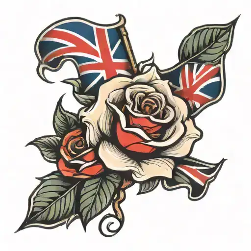 rose England flag tattoo design idea