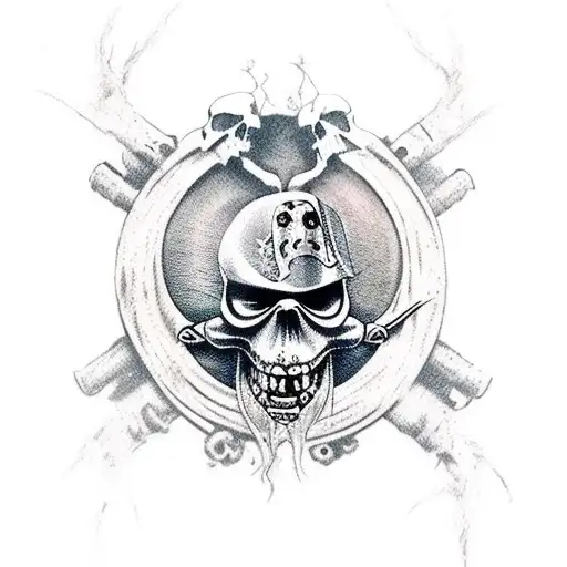 jack sparrow skull with a ghost pirate ship surrounding him tattoo design idea