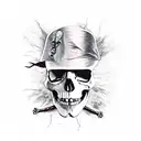 jack sparrow skull with a ghost pirate ship surrounding him tattoo design idea