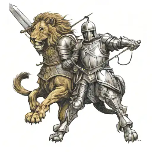 lion and crusader knight tattoo design idea