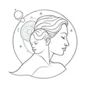 A traditional style tattoo of a mother and child silhouette, surrounded by planets and moons to represent the bond between a mother and her child tattoo design idea