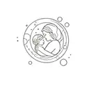 A traditional style tattoo of a mother and child silhouette, surrounded by planets and moons to represent the bond between a mother and her child tattoo design idea