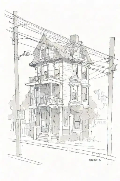 trap house with street sign above that says "N Franklin St" with smoke surrounding every thing tattoo design idea