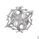 A mystical Pisces symbol intertwined with a majestic Sagittarius archer tattoo design idea