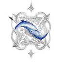 A mystical Pisces symbol intertwined with a majestic Sagittarius archer tattoo design idea