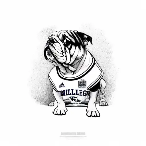 English Bulldog wearing a basketball jersey tattoo design idea