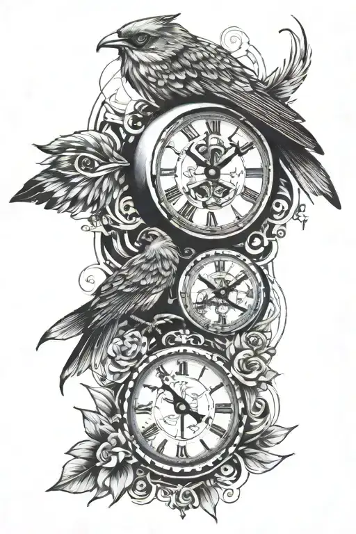 watchful eye and clock  tattoo design idea