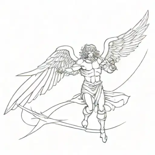 Archangel Michael defeats Satan holds tattoo design idea