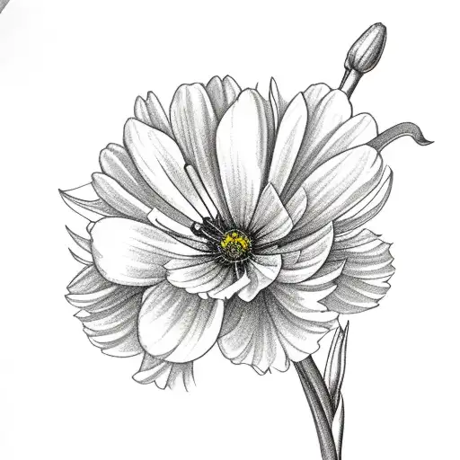 flower bouquet using a carnation flower, a snowdrop, cosmos flower and marigold flower  tattoo design idea