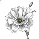 flower bouquet using a carnation flower, a snowdrop, cosmos flower and marigold flower  tattoo design idea