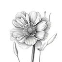 flower bouquet using a carnation flower, a snowdrop, cosmos flower and marigold flower  tattoo design idea