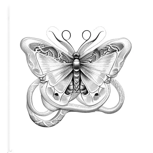 Butterfly with snake tattoo design idea