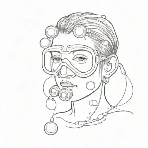 scuba diving mask on face, bubbles rising  tattoo design idea