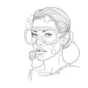 scuba diving mask on face, bubbles rising  tattoo design idea