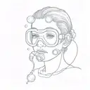 scuba diving mask on face, bubbles rising  tattoo design idea