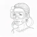 scuba diving mask on face, bubbles rising  tattoo design idea