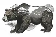 california bear with mountain and ocean waves forming tattoo design idea